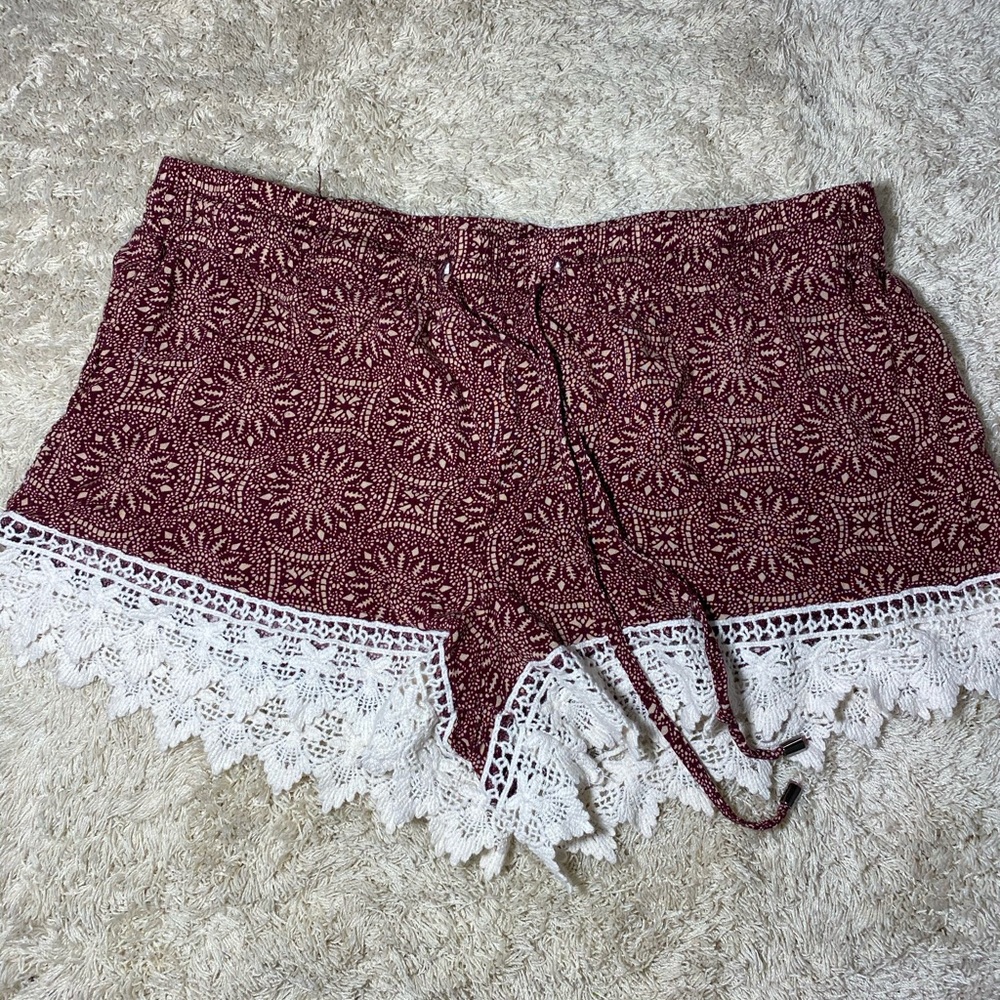 burgundy flowy shorts with drawl string